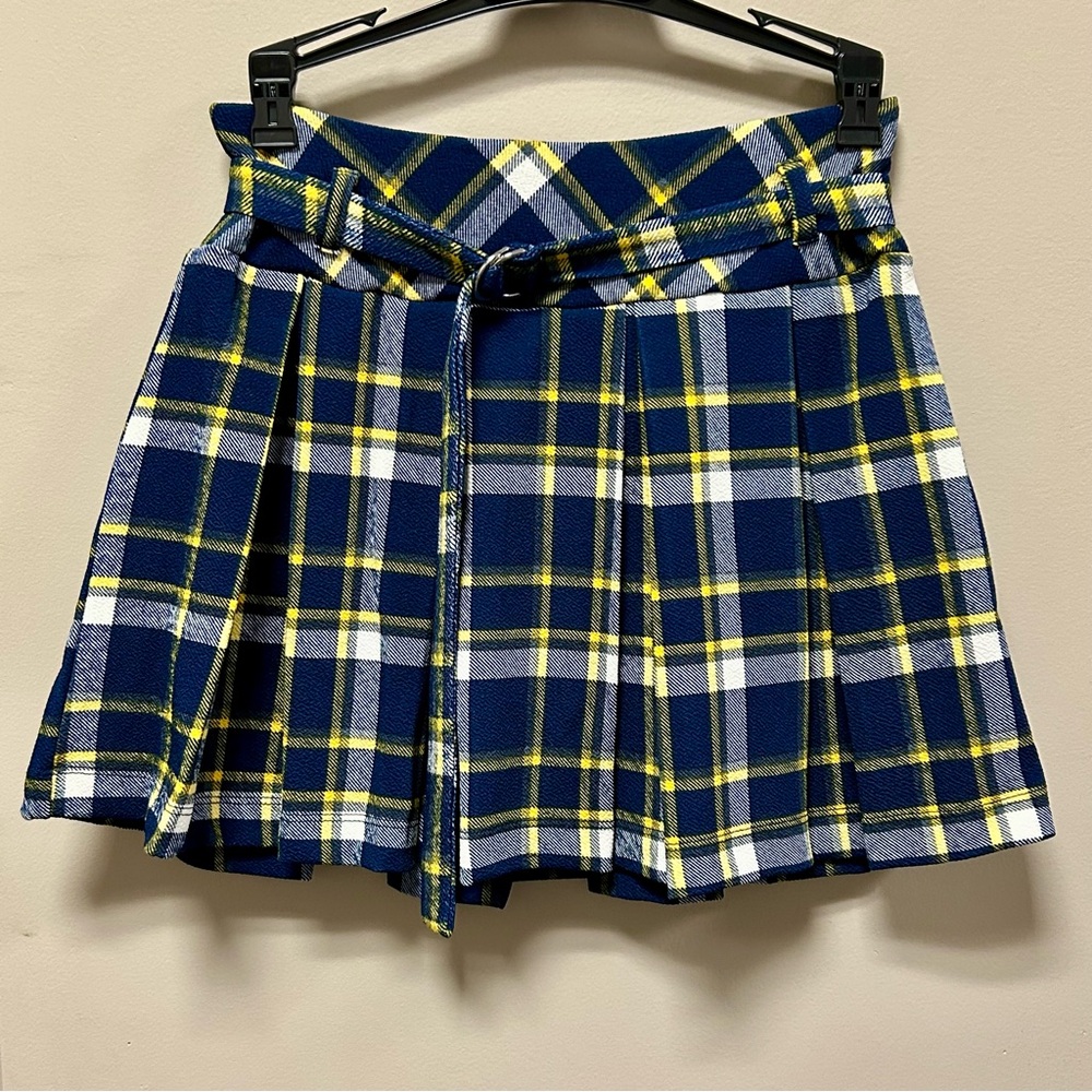 Plaid Pleated Skirt in Blue and Yellow No Comment Girls Sz XL (16) NWT